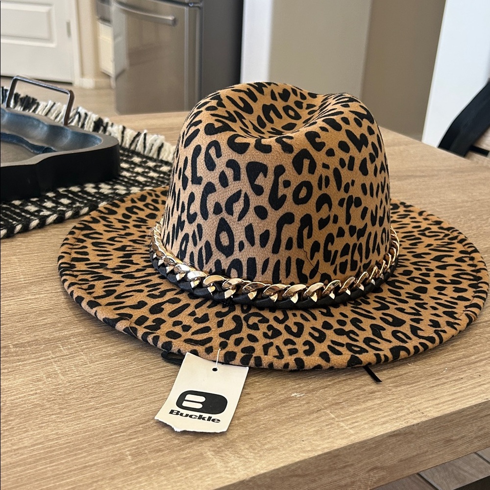 Buckle Animal Print Fedora with Braided Band